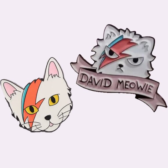 David Meowie Enamel Lapel Pin Set - Picture 1 of 7
